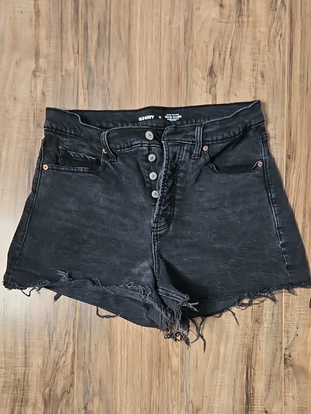 Old Navy Black Ski High A Line Button Fly Distressed Denim Shorts 12
